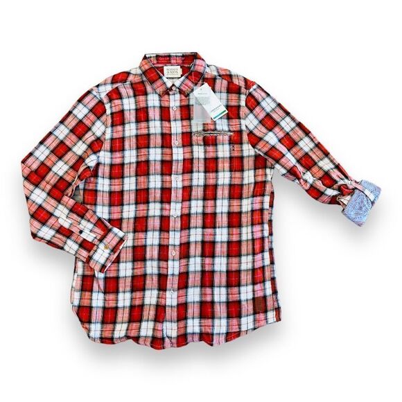 NWT Scotch & Soda Men’s Flannel Check Shirt With Sleeve Roll Up (Various Sizes) - Picture 6 of 10